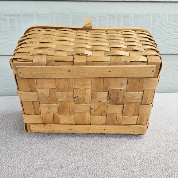 Single Swing Handle Wooden Woven Weave Basket Rectangle Boho 12" Costume Prop - Picture 5 of 9